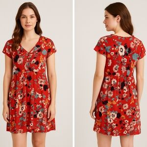 Daniel Rainn Red Ditsy Floral Knee Length Dress